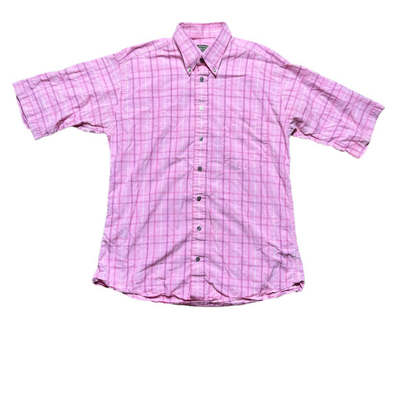 Gitman Bros Mens Pink Plaid Button Down Polo Short Sleeve Collared Medium - Picture 1 of 9